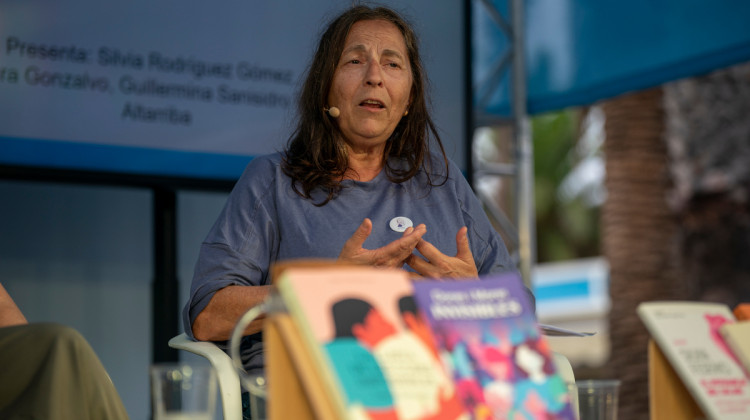 Guillermina Sanisidro, impulsora del llibre 'Dones i mares invisibles', durant la trobada. Joan Mateu Parra